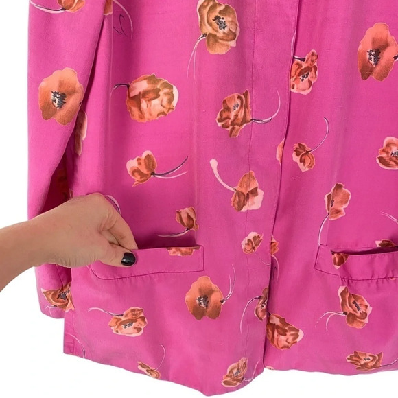Vintage 90s Silk Floral Jacket Blazer Womens Size Small Pink Flower Print Granny - Picture 7 of 14